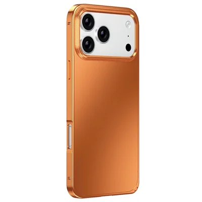 For iPhone 17 Pro Max Case Locking Buckle Alloy Frame Matte PC Back Phone Cover - Orange