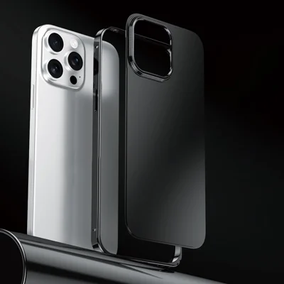 For iPhone 14 Pro Max Case Locking Buckle Alloy Frame Matte PC Back Phone Cover - Black