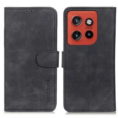 KHAZNEH Leather Case for Motorola Edge 60 Neo 5G / Edge 50 Neo 5G / Moto S50 5G / ThinkPhone 25 5G Retro Texture Phone Cover - Black