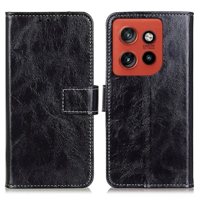 Leather Case for Motorola Edge 60 Neo 5G / Edge 50 Neo 5G / Moto S50 5G / ThinkPhone 25 5G Crazy Horse Texture Wallet Phone Cover - Black