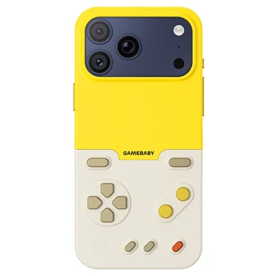BITMOLAB GAMEBABY For iPhone 17 Pro Max Case Retro Handheld Game Console Design Phone Cover - Yellow + Beige