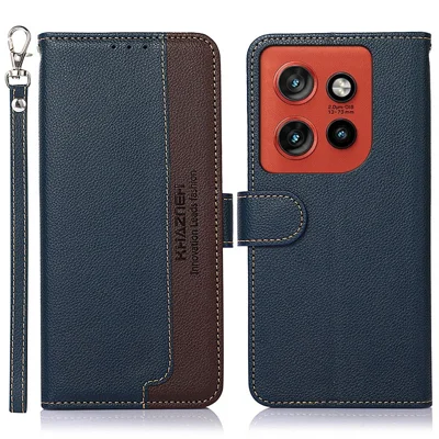 KHAZNEH Wallet Case for Motorola Edge 60 Neo 5G / Edge 50 Neo 5G / Moto S50 5G / ThinkPhone 25 5G RFID Blocking PU Leather Phone Cover with Strap - Blue
