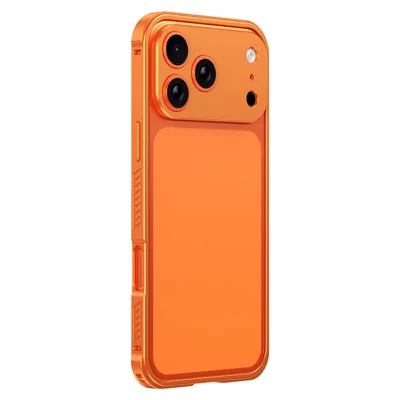 For iPhone 17 Pro Max Phone Cover Seahorse Buckle Aluminum Alloy Bumper Case with Metal Lens Frame - Orange