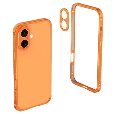 For iPhone 17 Phone Cover Seahorse Buckle Aluminum Alloy Bumper Case with Metal Lens Frame - Orange