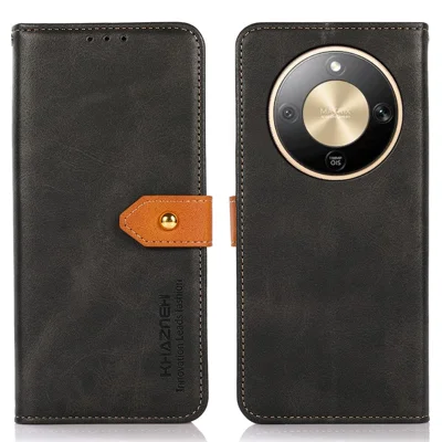 KHAZNEH Wallet Phone Case For Honor Magic8 Lite 5G  /  X70 5G  /  X9d 5G Stand Leather Flip Cover - Black