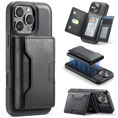 MAGKING K4 Series For iPhone 16 Pro Max Case Compatible with MagSafe Detachable Wallet PU TPU PC Phone Cover - Black