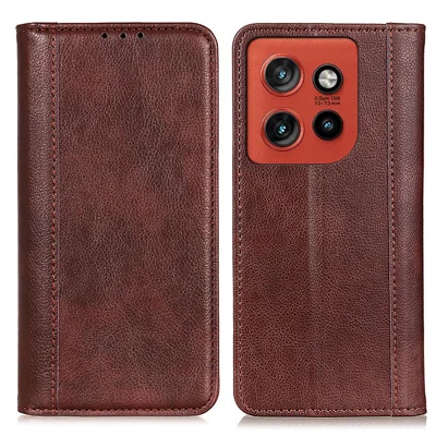 Stand Case For Motorola Edge 60 Neo 5G / Edge 50 Neo 5G / Moto S50 5G / ThinkPhone 25 5G Split Leather Litchi Texture Wallet Phone Cover - Brown