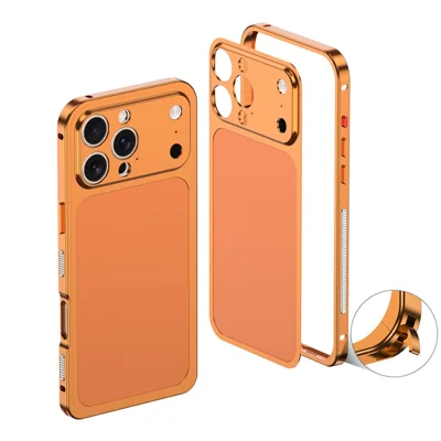 DYONG zestaw obudowy na iPhone 16 Pro Max Przekształć w 17 Pro Max Metalowa Ramka + Panel Tylny, Pokrowiec z Zatrzaskiem - Pomarańczowy