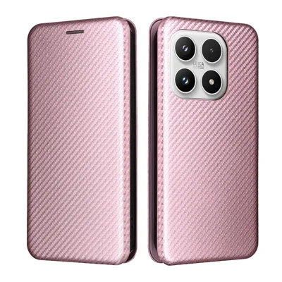 Cover per Xiaomi 17 con Texture in Fibra di Carbonio Antiurto in Pelle PU - Oro Rosa