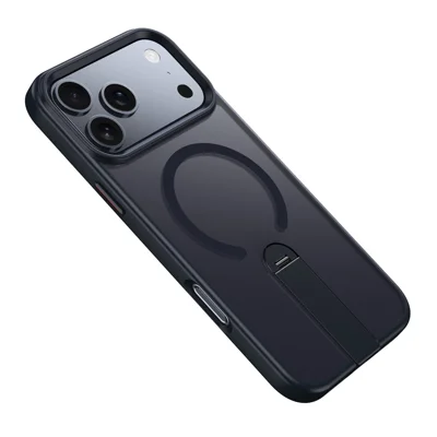 Til iPhone 17 Pro Max Case Kompatibel med MagSafe Roterende Lige Stand TPU + PC Matt Telefonbeskyttelse - Sort
