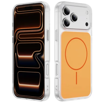 Capa iPhone 17 Pro Max Compatível com MagSafe Pele Toque TPU PC Capa Traseira do Telefone - Laranja