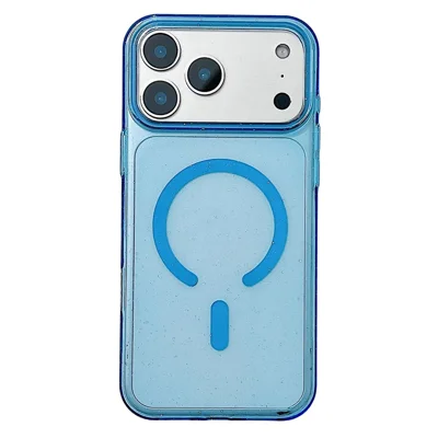 Capa Compatível com iPhone 17 Pro Max com MagSafe, Transparente, Glitter, à Prova de Choques, Capa Traseira de PC - Azul Escuro