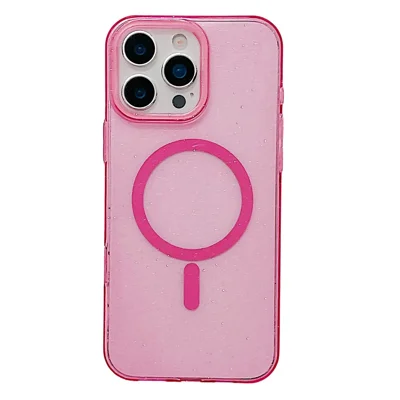 Capa Compatível com iPhone 16 Pro Max com MagSafe, Transparente, Glitter, à Prova de Choque, Capa Traseira de PC - Preta