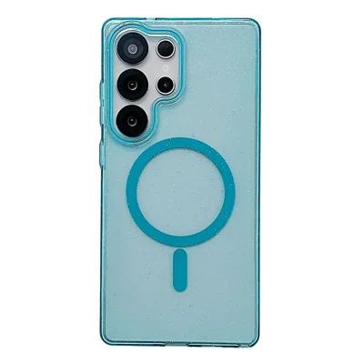 For Samsung Galaxy S25 Ultra Magnetic Case Clear Glitter Shockproof PC Phone Back Cover - Sky Blue