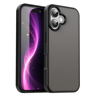 For iPhone 16 Plus Case Skin Touch Matte Anti Drop TPU PC Phone Back Cover - Black