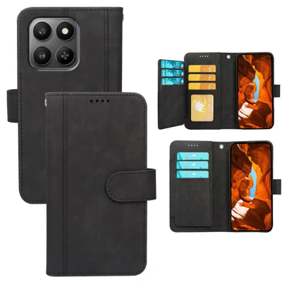 Leren hoesje voor Honor 400 Smart 4G / 400 Smart 5G / X7d 5G / X7d 4G met lijnpatroon, portemonnee telefoonhoesje met 9 kaartvakken - Zwart