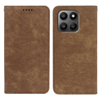 Leren hoesje voor Honor 400 Smart 5G / 400 Smart / X7d 4G / X7d 5G met sterke magnetische portemonneebeveiliging met gestreepte textuur - Bruin