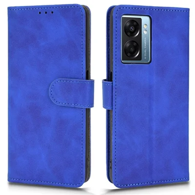 For Oppo A57e 4G / A57s 4G / A57 4G / A77 4G / OnePlus Nord N20 SE 4G Skin-touch Phone Case PU Leather Wallet Stand Shockproof Cover - Blue