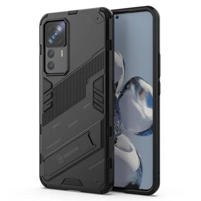 For Xiaomi 12T Pro 5G Anti-drop Hard PC+Soft TPU Case Shockproof Kickstand Cell Phone Cover - Black