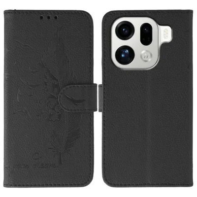 Voor Oppo Find X9 Pro 5G hoesje Veerprint PU-leer portemonnee telefoonhoes - Zwart