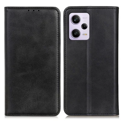 For Xiaomi Redmi Note 12 Pro 5G / Note 12 Pro Speed 5G / Poco X5 Pro 5G Shockproof Split Leather Phone Case Magnetic Auto-absorbed Cowhide Texture Flip Wallet Cover with Stand - Black