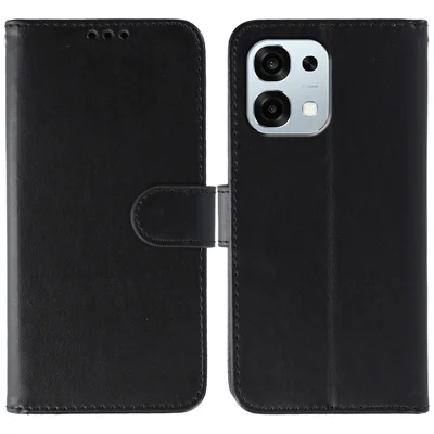 For Oppo A6 Pro 5G Case PU Leather Flip Wallet Phone Cover with Strap - Black