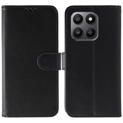 Wallet Case For Honor 400 Smart 5G  /  X7d 4G  /  X7d 5G PU Leather Flip Phone Cover with Strap - Black