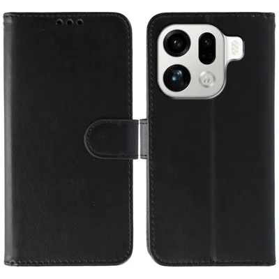 For Oppo Find X9 Pro 5G Case PU Leather Flip Wallet Phone Cover with Strap - Black