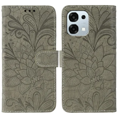 For Oppo A6 Pro 5G Case Lace Flowers PU Leather Flip Wallet Phone Cover - Grey