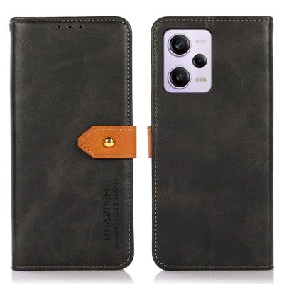 KHAZNEH For Xiaomi Redmi Note 12 Pro 5G / Note 12 Pro Speed 5G / Poco X5 Pro 5G Stand Function Cowhide Texture PU Leather Phone Case Magnetic Gold Buckle Anti-drop Cover Wallet - Black
