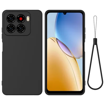 ZTE Blade A56 Flüssigsilikon Handyhülle mit Handschlaufe - Schwarz