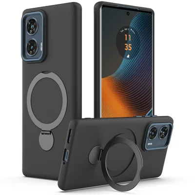 For Motorola G96 5G / Edge 50 Fusion 5G Magnetic Case Rotating Ring Kickstand TPU + PC Back Cover - Black