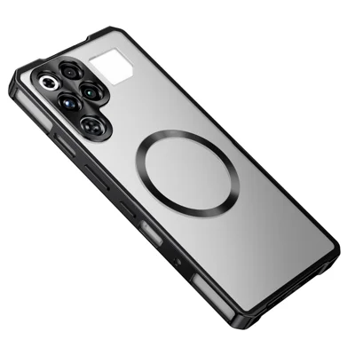 Voor ZTE nubia RedMagic 11 Pro 5G / 11 Pro+ 5G Hoesje Compatibel met MagSafe Harde PC Metalen Frame Mat Transparante Achterkant - Zwart