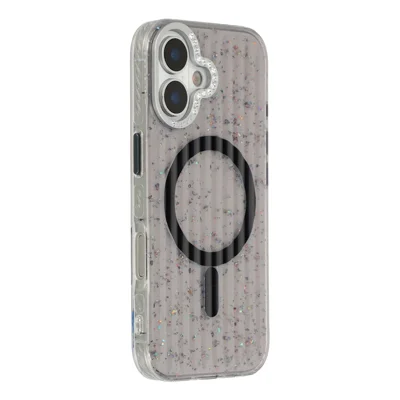 Voor iPhone 17 Hoesje Compatibel met MagSafe IMD Glitter Gletsjertextuur TPU PC Telefoon Achterklep - Transparant Zwart