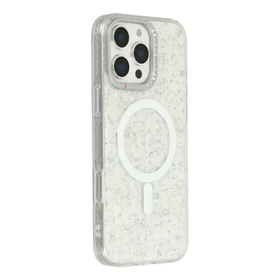 Capa para iPhone 16 Pro Max Compatível com MagSafe IMD Glitter Textura de Glaciar TPU PC Capa Traseira do Telefone - Transparente