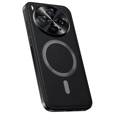 Funda para vivo X300 5G compatible con MagSafe, cubierta trasera de PC de TPU PU con marco de lente de metal - Negro