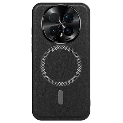 Voor Honor Magic8 Pro 5G hoesje compatibel met MagSafe PU TPU PC telefoon achterkant met metalen lensframe - Zwart