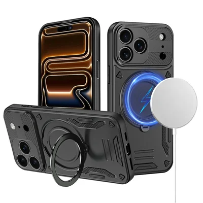 Per iPhone 17 Pro Max Custodia Compatibile con MagSafe Antiurto TPU + Custodia Posteriore PC con Supporto - Nero
