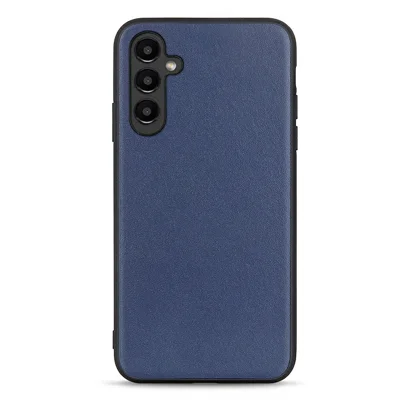 For Samsung Galaxy A14 5G / A14 4G stødfast mobiltelefonbeskyttelse med struktureret ægte læder og belagt TPU telefoncase - Blå