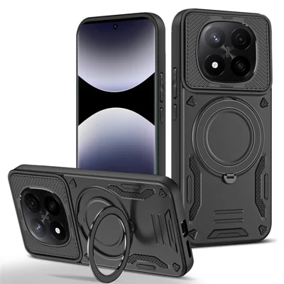 For Xiaomi Redmi Note 14 Pro+ 5G Magnetic Case Shockproof TPU + PC Phone Back Cover with Kickstand  - Black