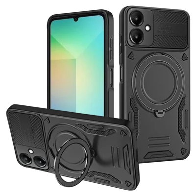 Phone Case for Samsung Galaxy A06 5G  /  A06 4G Magnetic Case Shockproof TPU + PC Phone Back Cover with Kickstand - Black