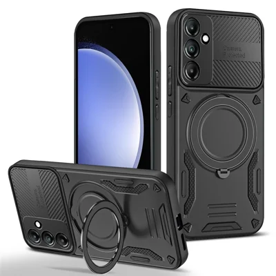 For Samsung Galaxy A35 5G Magnetic Case Shockproof TPU + PC Phone Back Cover with Kickstand  - Black