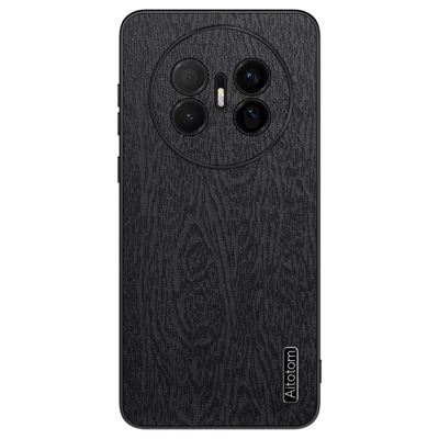 For Huawei Mate 70 Air Case Wood Texture PU Leather Coated PC TPU Phone Cover - Black