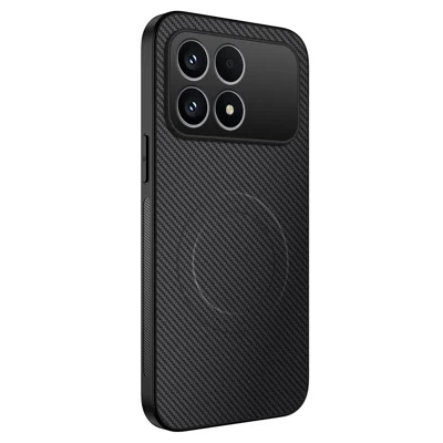 WANLONFENG For Xiaomi Redmi K90 5G / Poco F8 Pro 5G Magnetic Case  TQ Series Carbon Fiber Texture PC TPU Phone Cover - Black