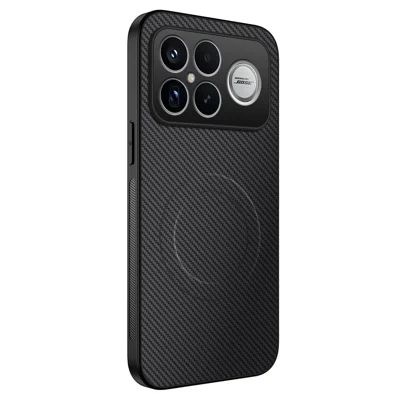 Voor Xiaomi Redmi K90 Pro Max 5G / Poco F8 Ultra Hoesje Compatibel met MagSafe WANLONFENG TQ Serie Koolstofvezelstructuur PC TPU Telefoonhoes - Zwart