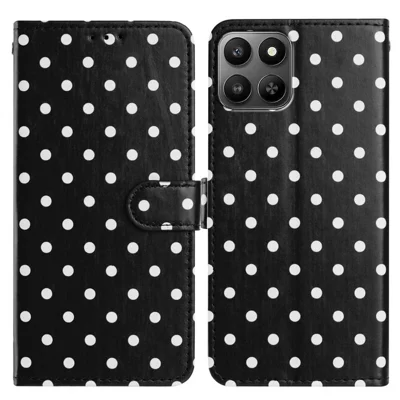 Voor Honor X7d 5G / Honor 400 Smart 5G Leren Hoesje met Stippenpatroon Portemonnee Staande Folio Telefoonhoes - Zwart