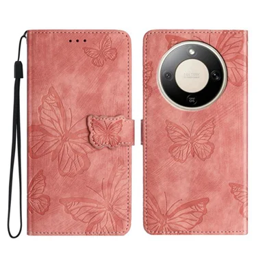 Cover per Honor X9d 5G con Design Farfalla Flip Wallet in Pelle Cover Telefono Skin-Touch - Rosa