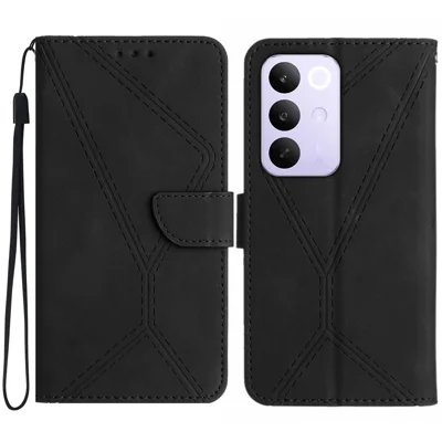 For Realme C85 Pro 4G Case Skin Touch Lines Imprinted PU Leather Flip Phone Cover - Black
