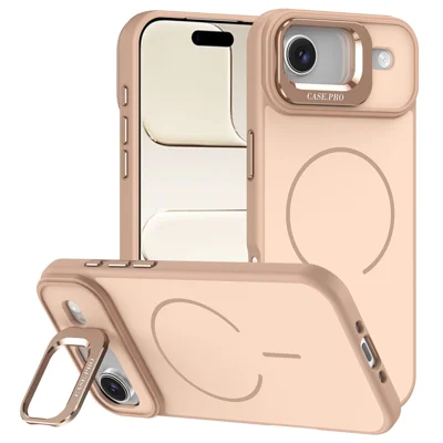 Étui Air pour iPhone compatible avec MagSafe, coque de téléphone en PC + TPU au toucher de la peau avec support pliable - Or désert