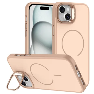 Für iPhone 14 / 13 kompatible Hülle mit MagSafe Skin-Touch-PC + TPU-Handyhülle mit faltbarem Ständer - Wüstengold